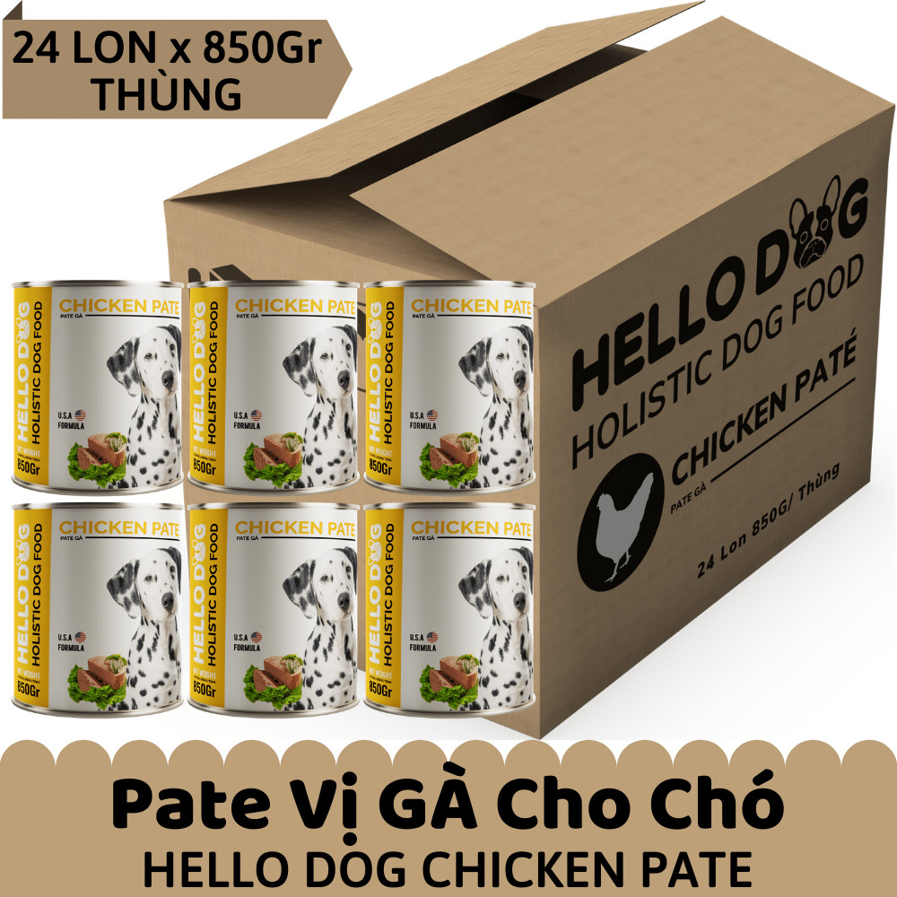 Thùng Pate Tươi Dành Cho Tất Cả Các Giống Chó Ở Mọi Độ Tuổi Hương Vị Gà Thơm Ngon Dễ Ăn Bắt Vị - Hello Dog Chicken Pate 850G