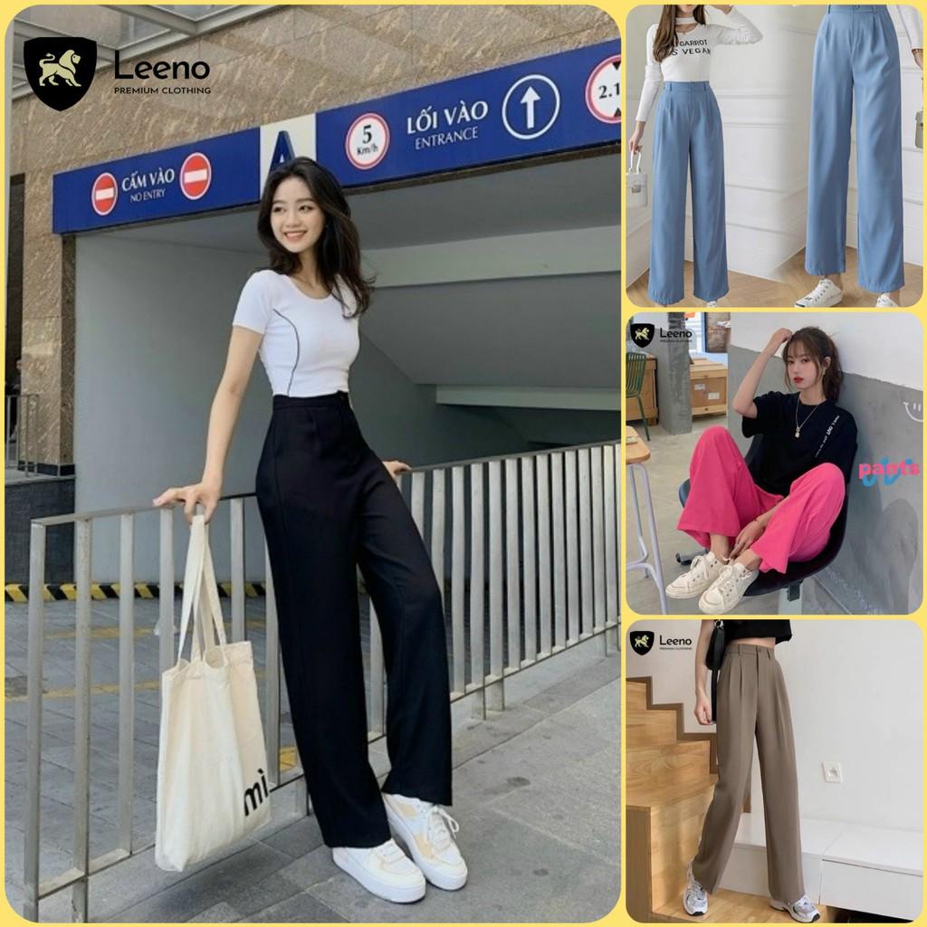 Quần ống rộng nữ - Quần nữ cạp cao suông khoá trước