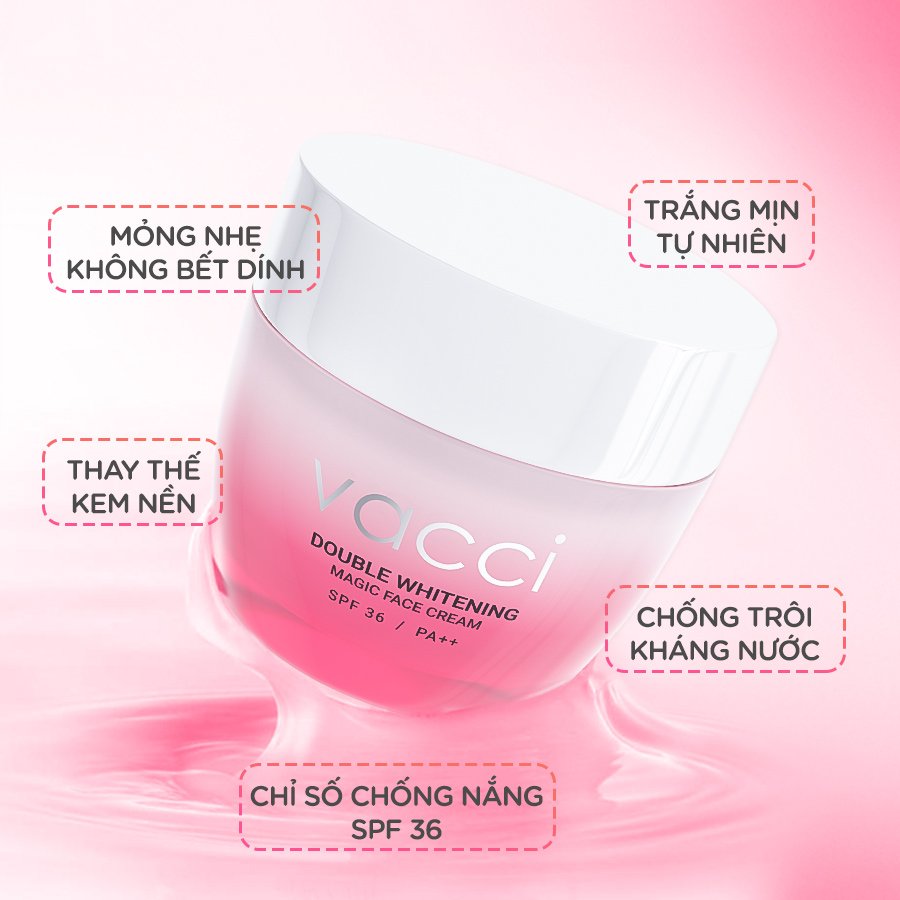 KEM DƯỠNG TRẮNG DA MẶT VACCI - DOUBLE WHITENING MAGIC FACE CREAM SPF36 PA++