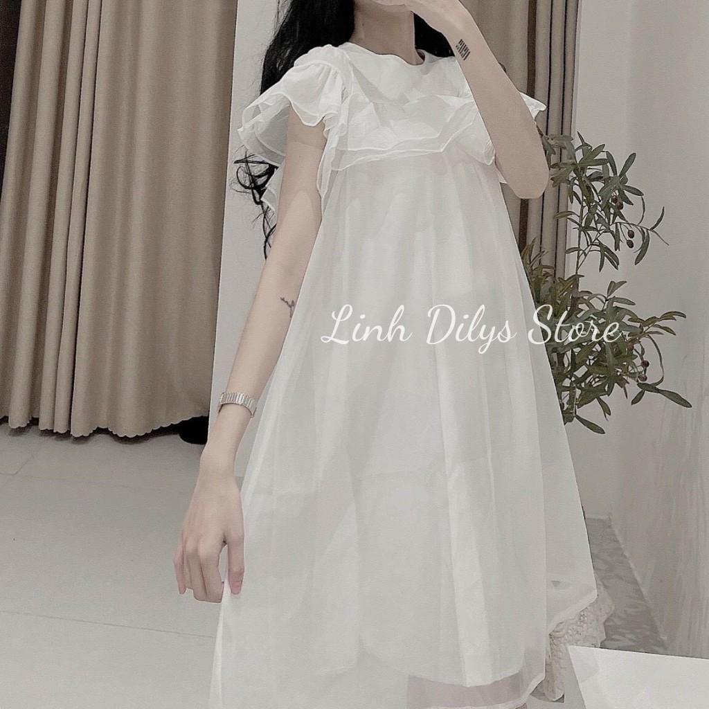 Đầm BabyDoll Tay Tiên Voan Trắng Váy BabyDoll Vai Bèo Linh Dilys Store