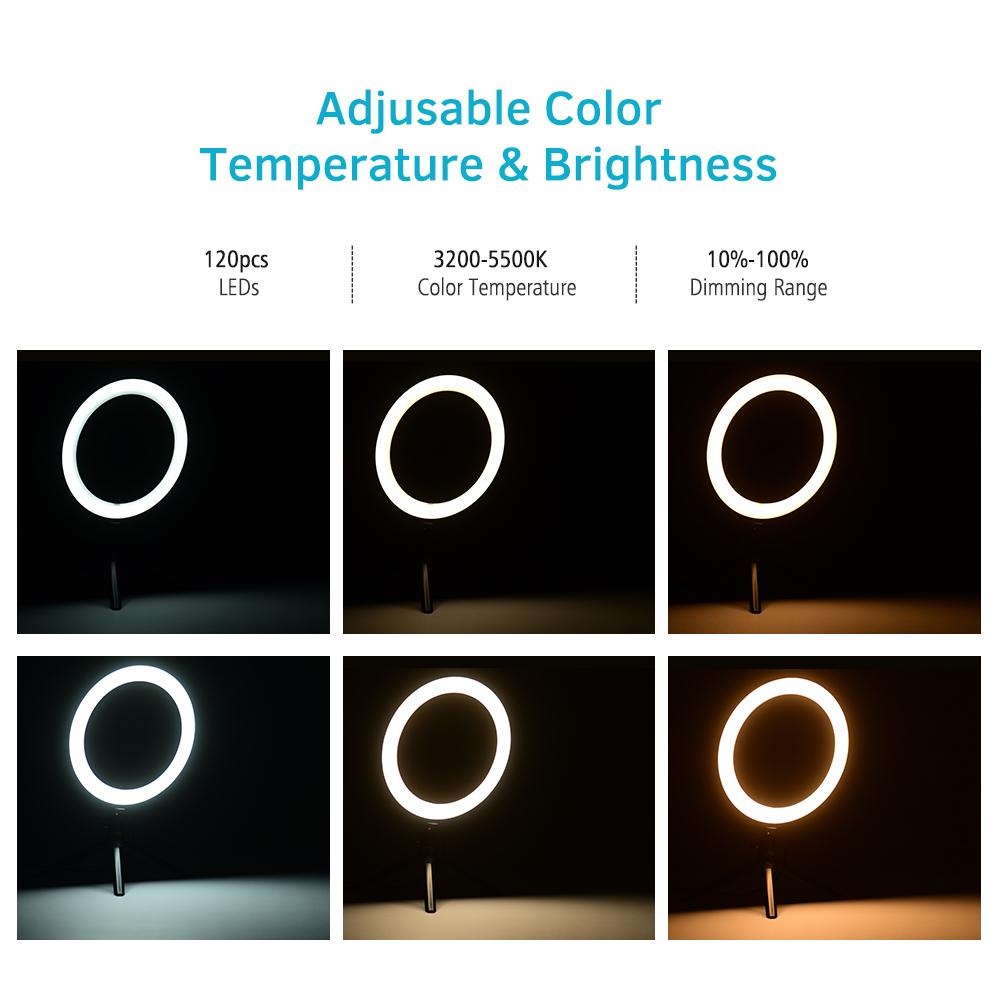 Đèn LED vòng 10 inch với giá đỡ ba chân Giá đỡ điện thoại 3200K-5500K có thể thay đổi độ sáng 3 chế độ ánh sáng & 10
