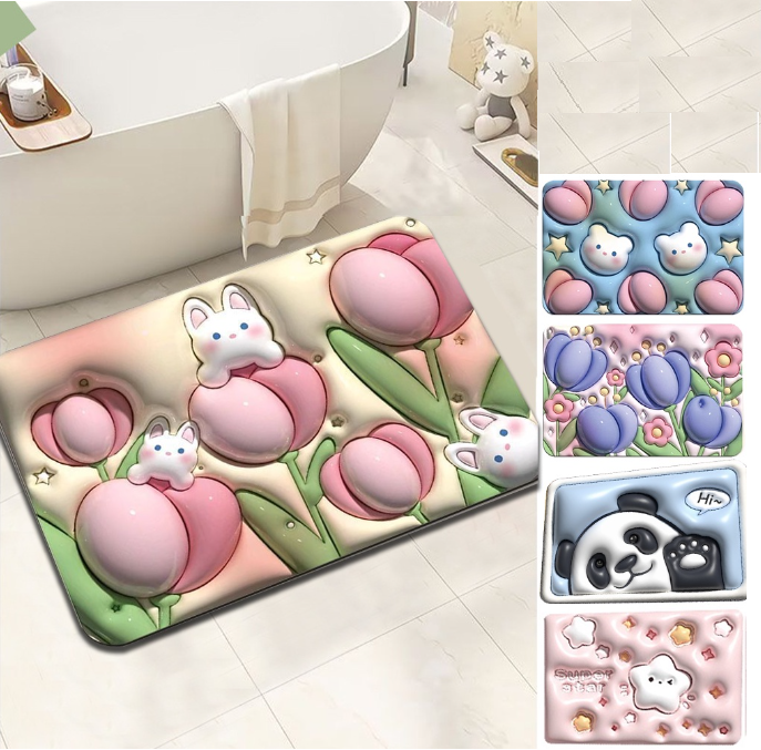 Thảm lau chân 3D in hình siêu cute, thảm chùi chân silicone thấm nước chống trượt GD724-ThamNoi (giao mẫu ngẫu nhiên)