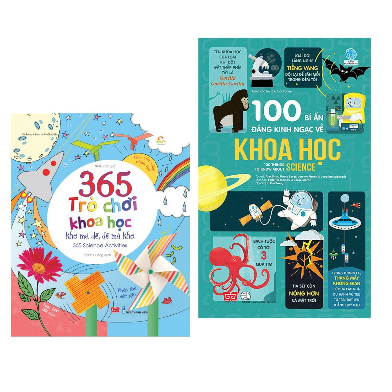 Combo 2 cuốn sách thiếu nhi hay về kiến thức khoa học: 100 Bí Ẩn Đáng Kinh Ngạc Về Khoa Học + 365 Trò Chơi Khoa Học Khó Mà Dễ Dễ Mà Khó