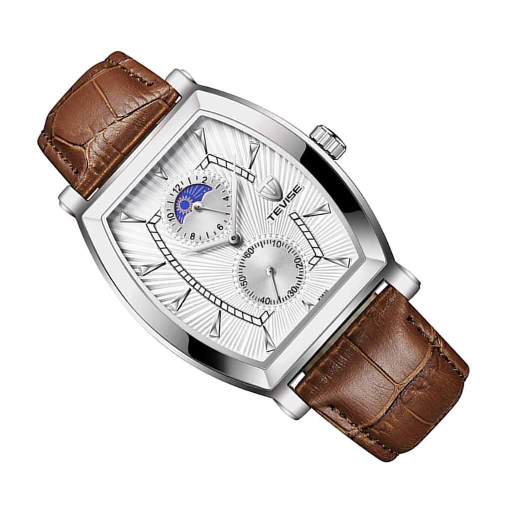 Classic Rectangle Dial Leather Band Men Automatic Watch