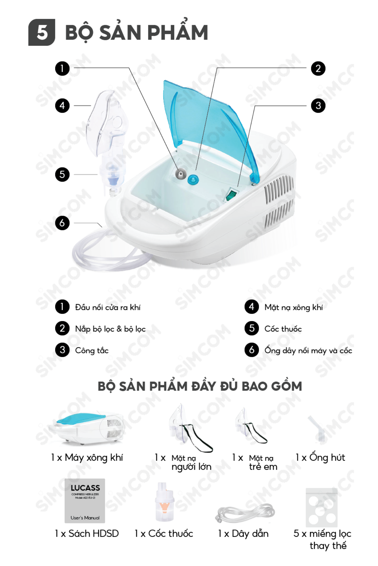 Máy xông khí mũi họng 2 trong 1 LUCASS A22 nhập khẩu chính hãng, xông khí dung, xông mũi, xông họng, bảo vệ hô hấp cho người lớn và trẻ em
