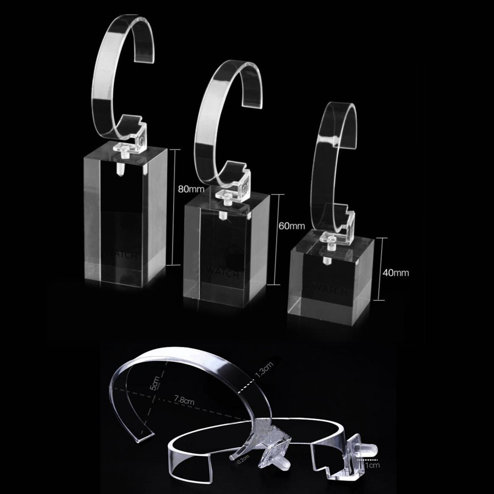 3x Jewelry Bracelet Watch Display Rack, Acrylic  Stand Minimalist Wrist Watch Holder Organizer for Shop, Vanity, Dresser, Table Show