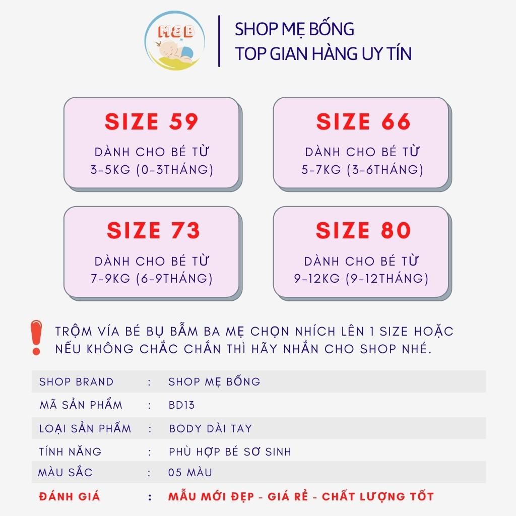 Body sơ sinh bodysuit cho bé trai bé gái dài tay liền thân từ 3-12kg, hàng QC in hình cực yêu – BD13