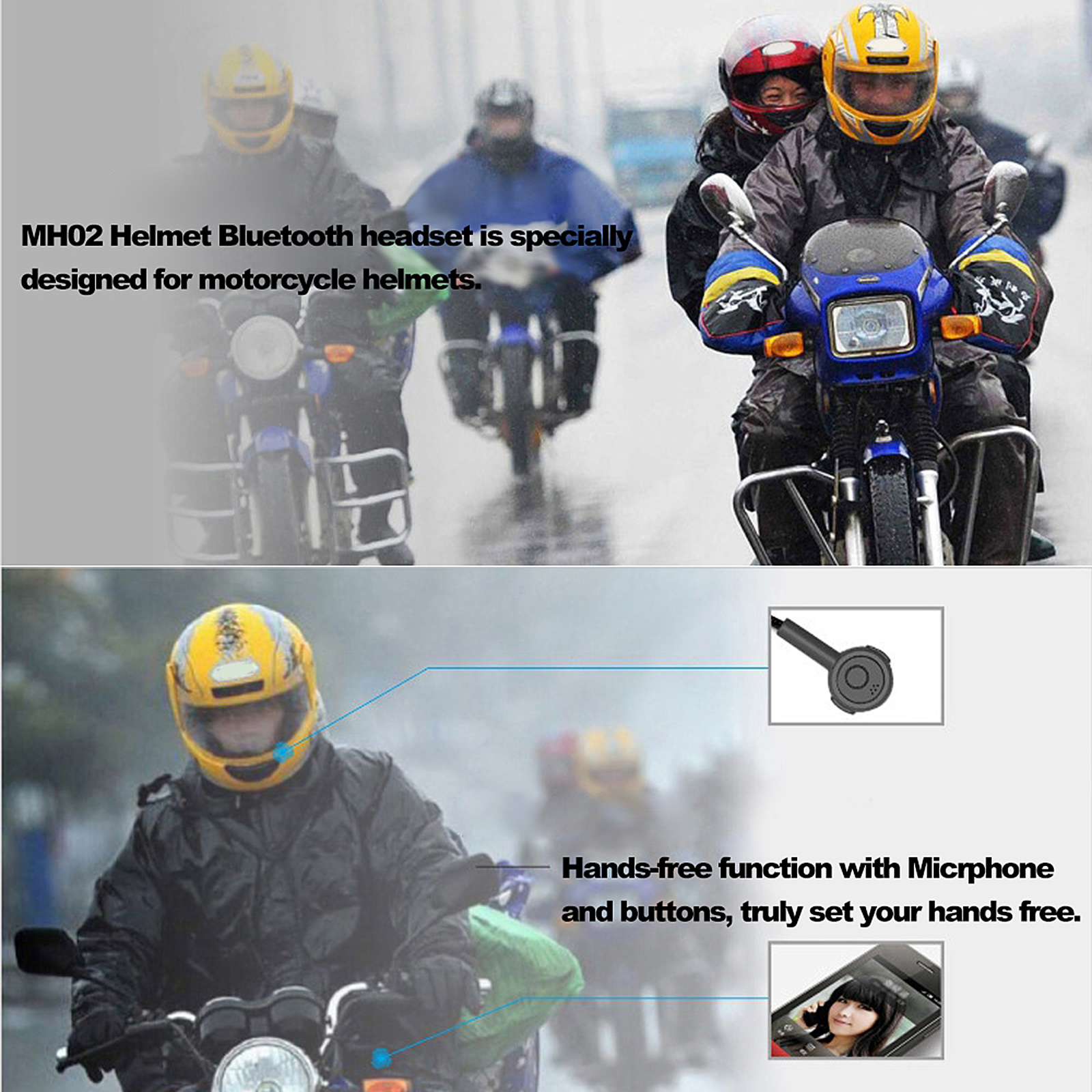 Tai Nghe Bluetooth Không Dây Cho Mũ Bảo Hiểm Xe Máy Với Micrô Âm Thanh Cuộc Gọi