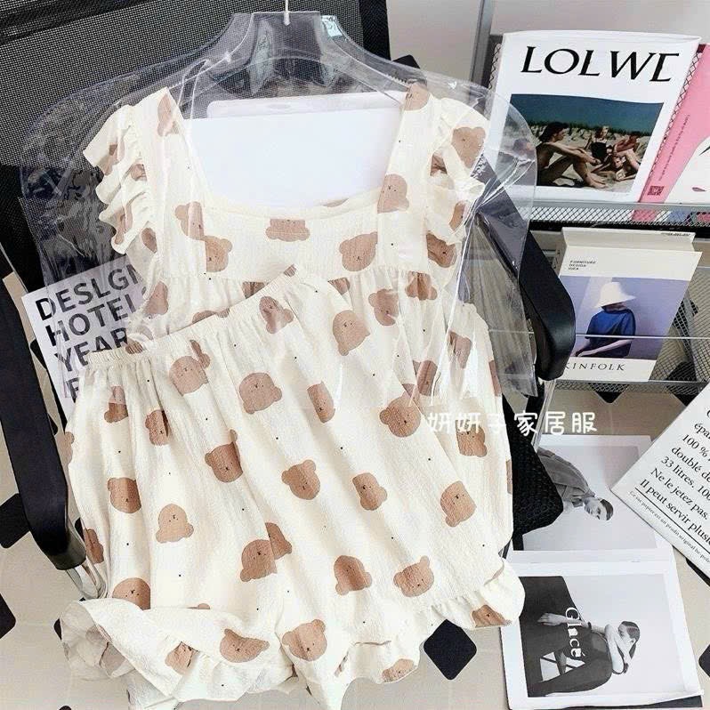 Bộ đồ ngủ 1241 đũi cotton mát nhiều hoạ tiết dễ thương