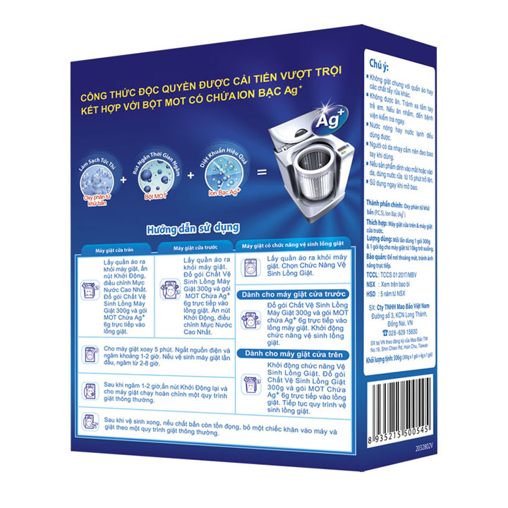 Combo 02 Hộp Chất Làm Sạch Lồng Máy Giặt Ag+ Mao Bao 306g