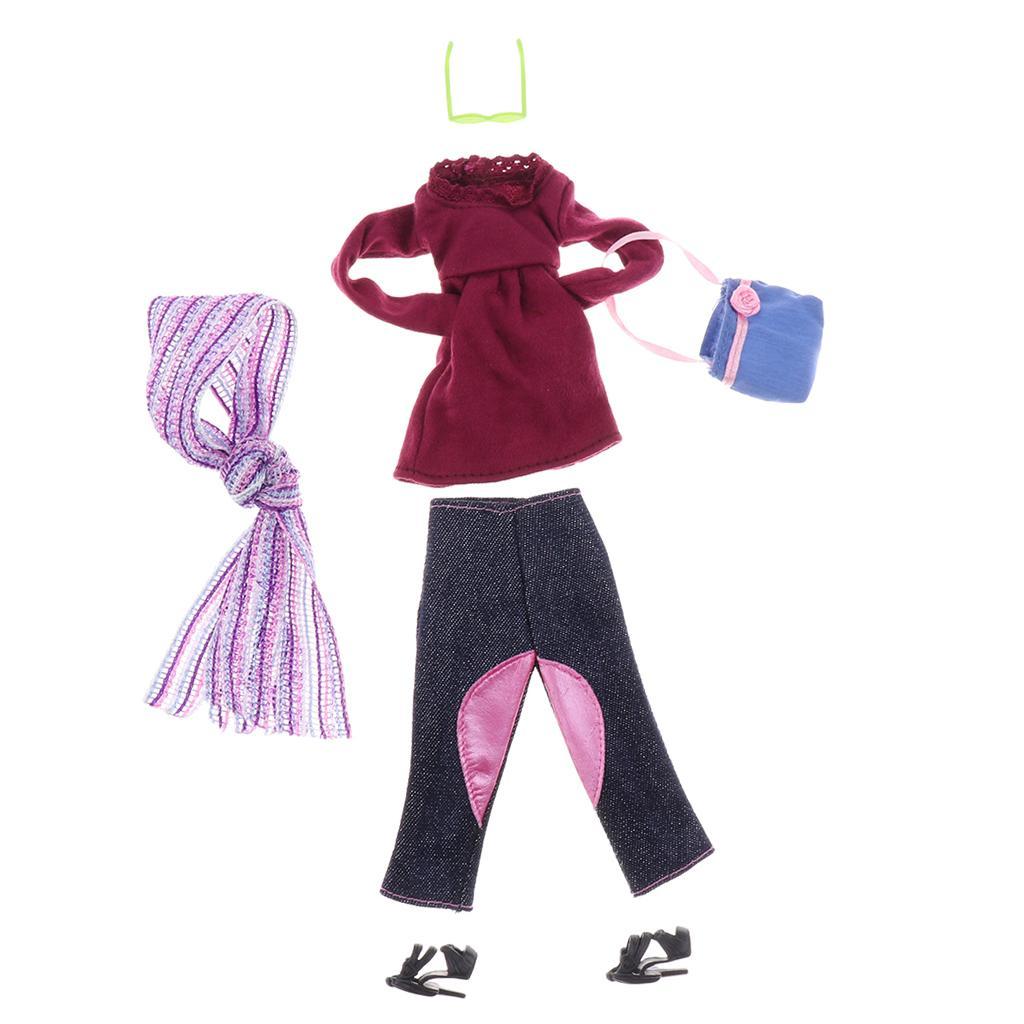 Dolls Clothes Shoes Suit for Jeans Pants Trousers Shirt Tops Bag Scarf Glass Dress Up Accs Decor