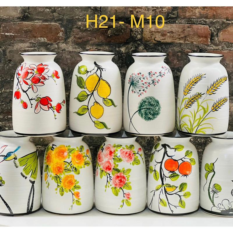 Bình cắm hoa men mát, hàng vẽ thủ công. Gốm sứ Bát Tràng.