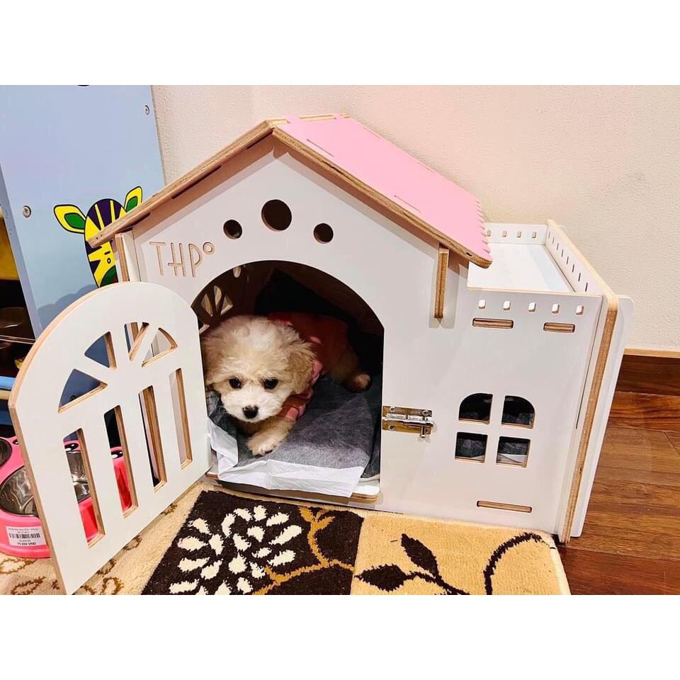 Nhà gỗ dành cho chó mèo size L , Kích thước 70*48*56cm