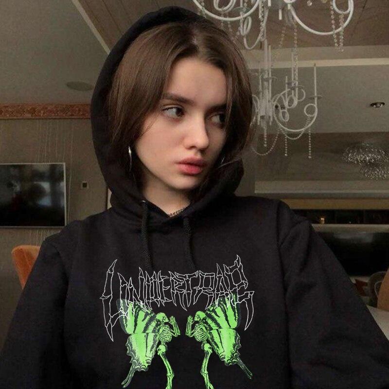 Áo Hoodie Dáng Rộng In Hình Đầu Lâu Bướm Phong Cách Hip Hop dáng unisex Đường Phố Cho Nam Nữ
