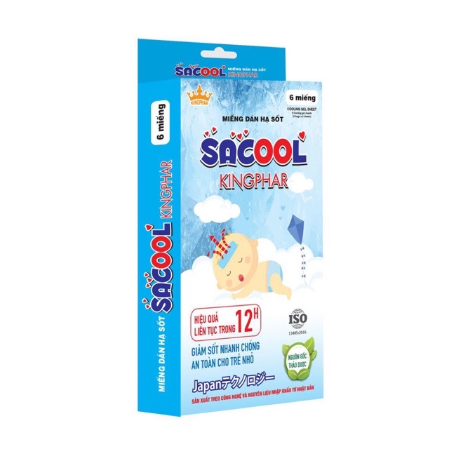 Miếng dán hạ sốt SACOOL Kingphar Hộp 6 miếng - công nghệ Nhật Bản tác dụng 12 giờ -Giúp hạ nhiệt, hạ sốt nhanh chóng