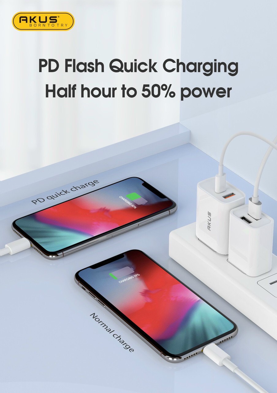 Hàng chính hãng - củ sạc nhanh AKUS PD30 (Quickcharge 3.0 &amp; PD TypeC)