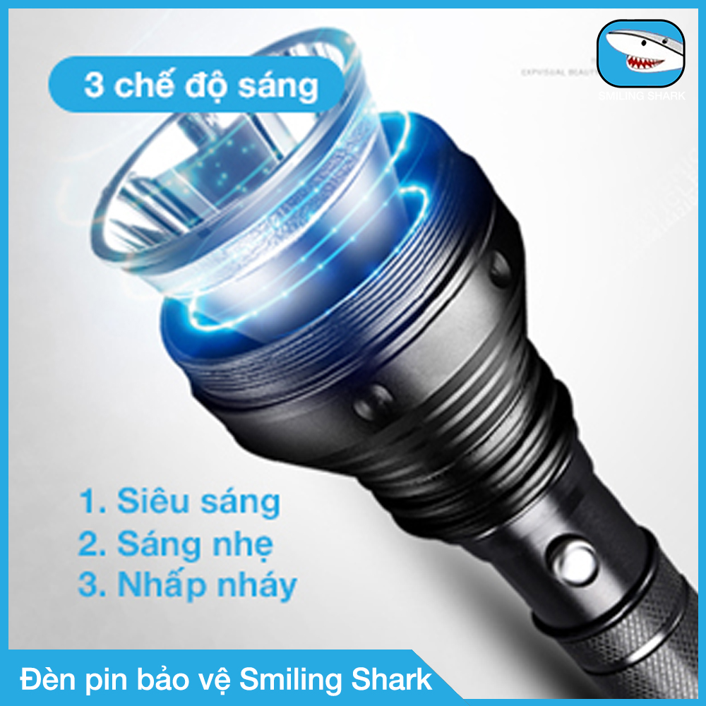 Đèn pin tự vệ siêu sáng Smiling Shark, công nghệ chiếu sáng tối tân, chất liệu hợp kim siêu cứng, chuyên dụng cho bảo vệ canh phòng, tuần tra ban đêm, chống trộm, dã ngoại, tìm kiếm cứu nạn đa dụng - Hàng chính hãng