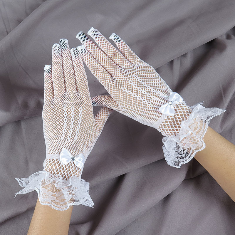 Bao tay lưới đen/ trắng ngắn phối ren cho style tiểu thư kiêu kỳ BT05