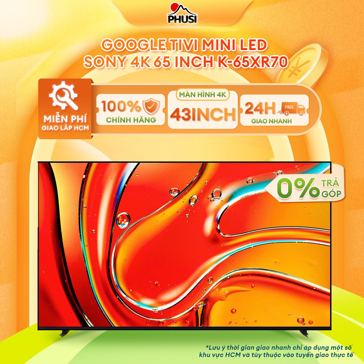 Google Tivi Mini LED Sony 4K 65 inch K-65XR70 Mới 2024 - Hàng chính hãng - Giao HCM và 1 số tỉnh thành