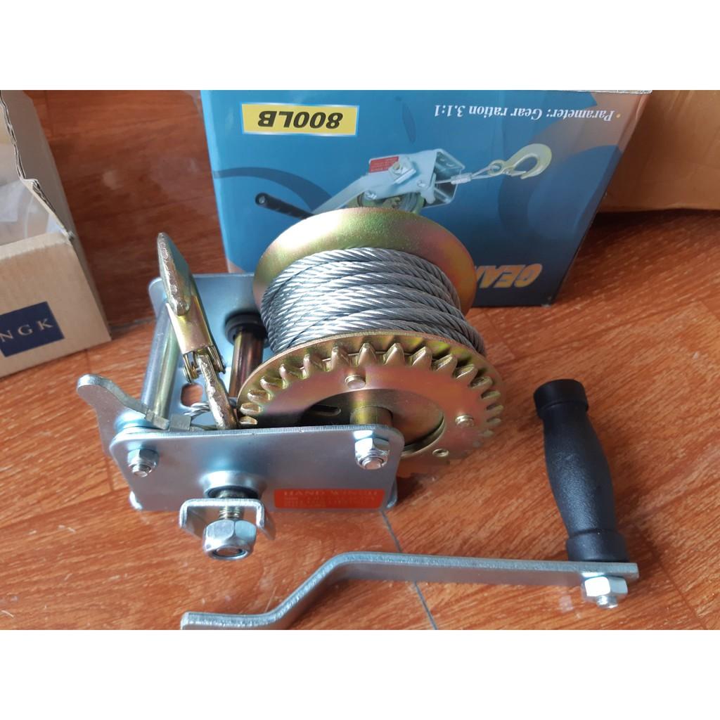 Tời Quay Tay 800lbs Bánh Răng Đồng Tải Trọng 362 Kg, Cáp 8M