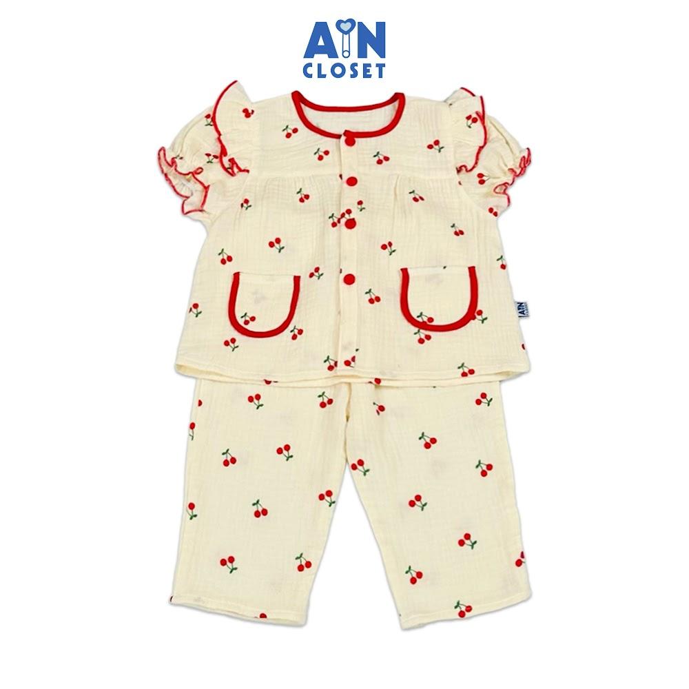 Bộ quần áo Dài tay ngắn bé gái họa tiết Chùm Cherry Nhí Đỏ Xô muslin - AICDBGRNQGUV - AIN Closet