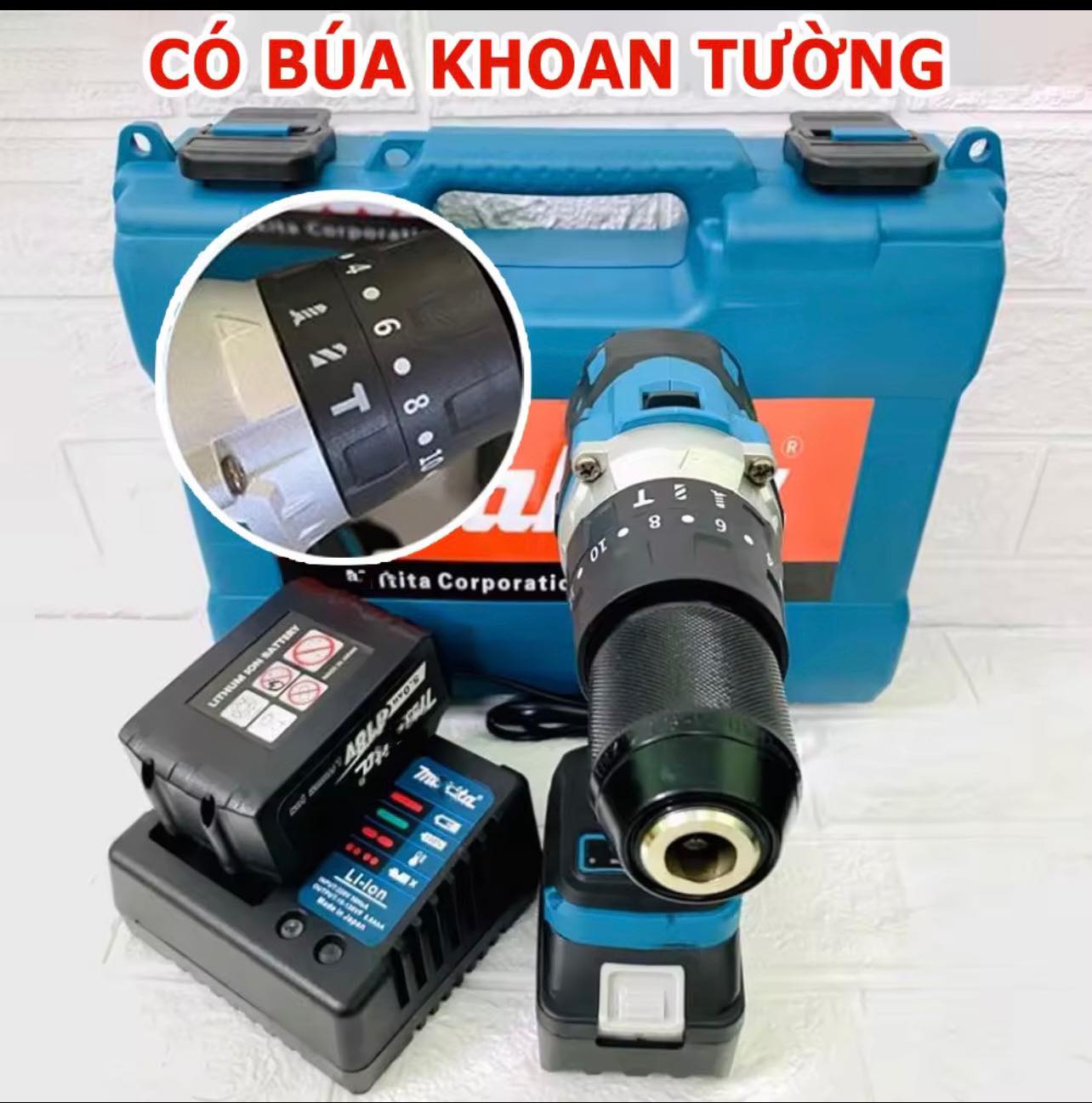 Máy Khoan Pin-Máy Máy khoan pin 199V 3 chức năng có búa - Động cơ không chổi than-2 Pin 10 cell