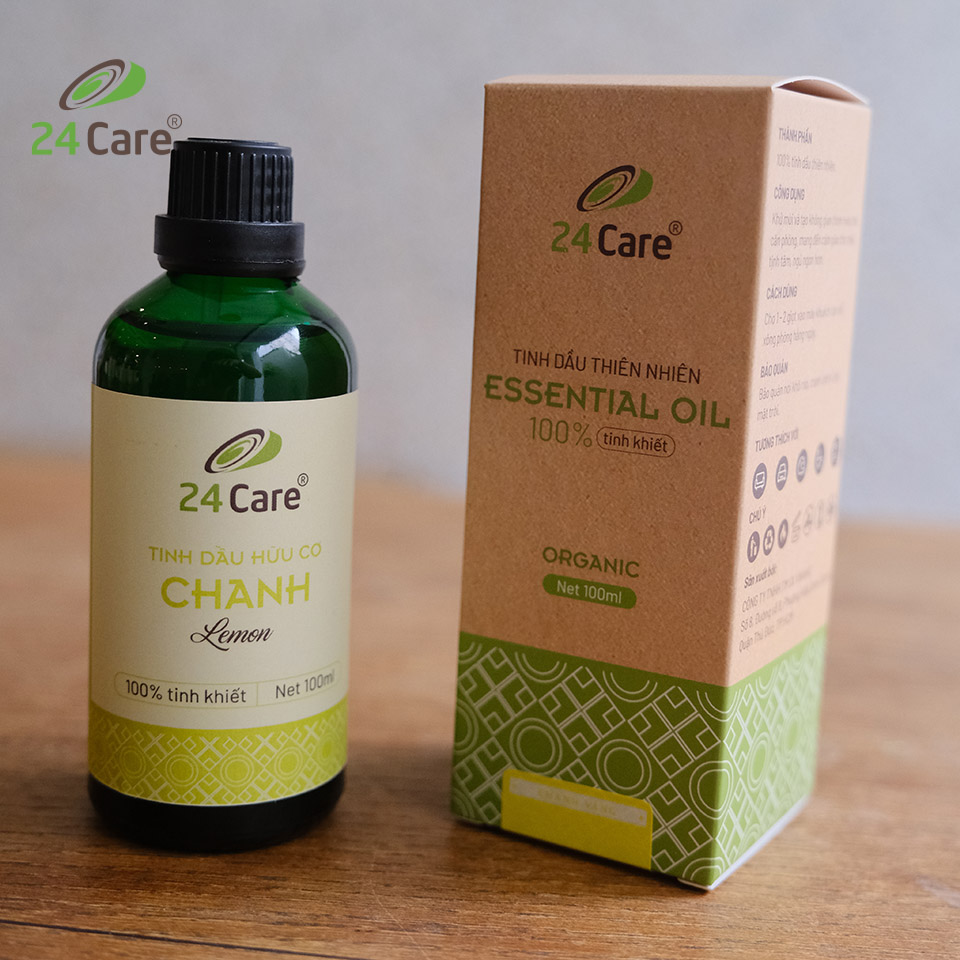 Tinh dầu Chanh nguyên chất 24Care 10ML - Chiết xuất thiên nhiên, kháng khuẩn, thơm mát, dễ chịu.