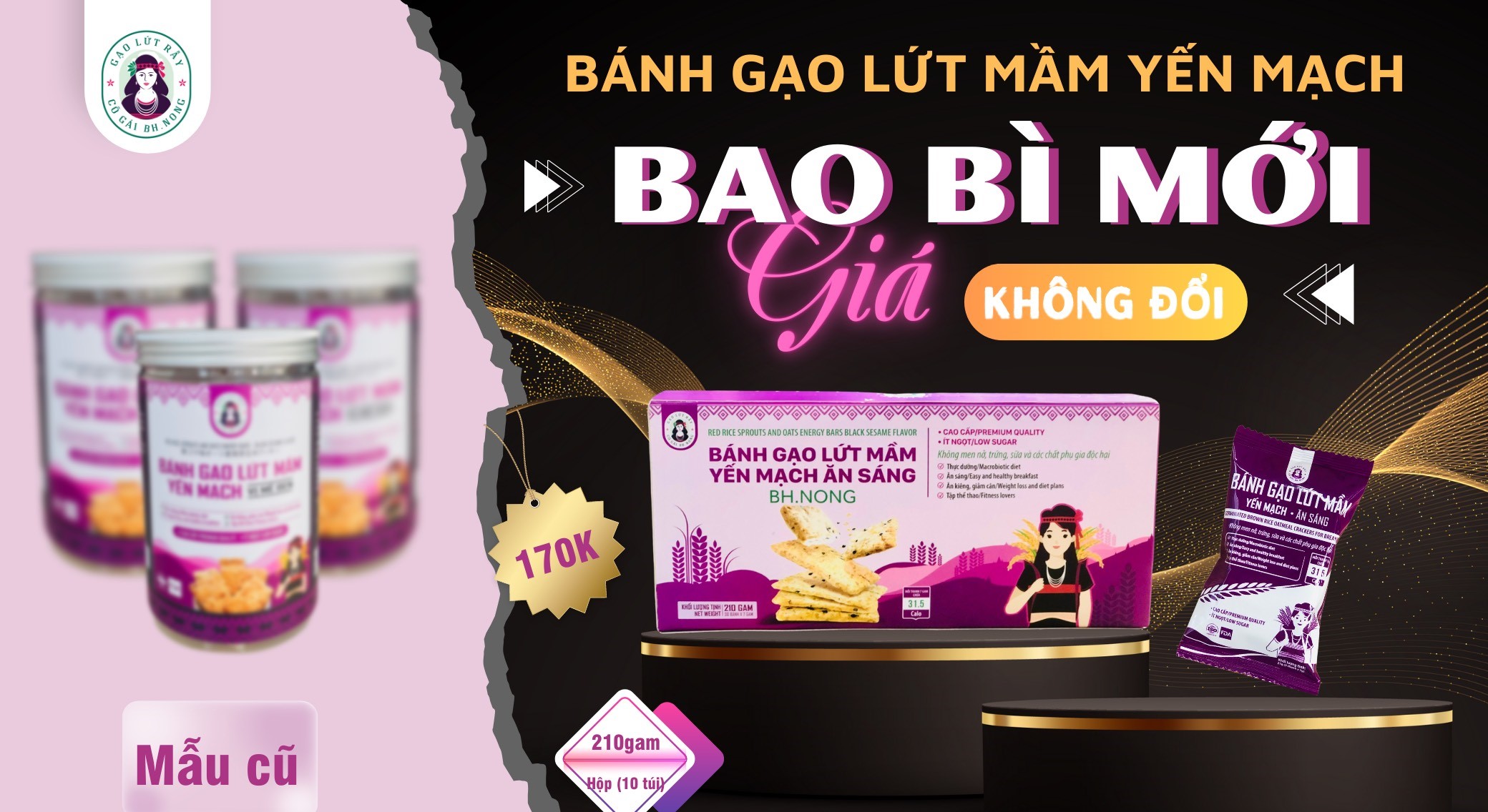 Bánh gạo lứt yến mạch vị mè đen – Cô gái BH.NÔNG