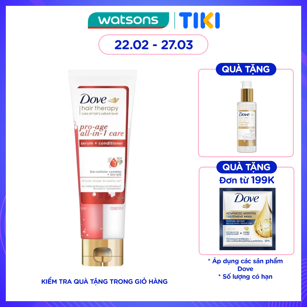 Kem Xả Serum Dove Ngăn Ngừa Lão Hóa Tóc Pro-Age All-in-1 Care Serum + Conditioner 230ml