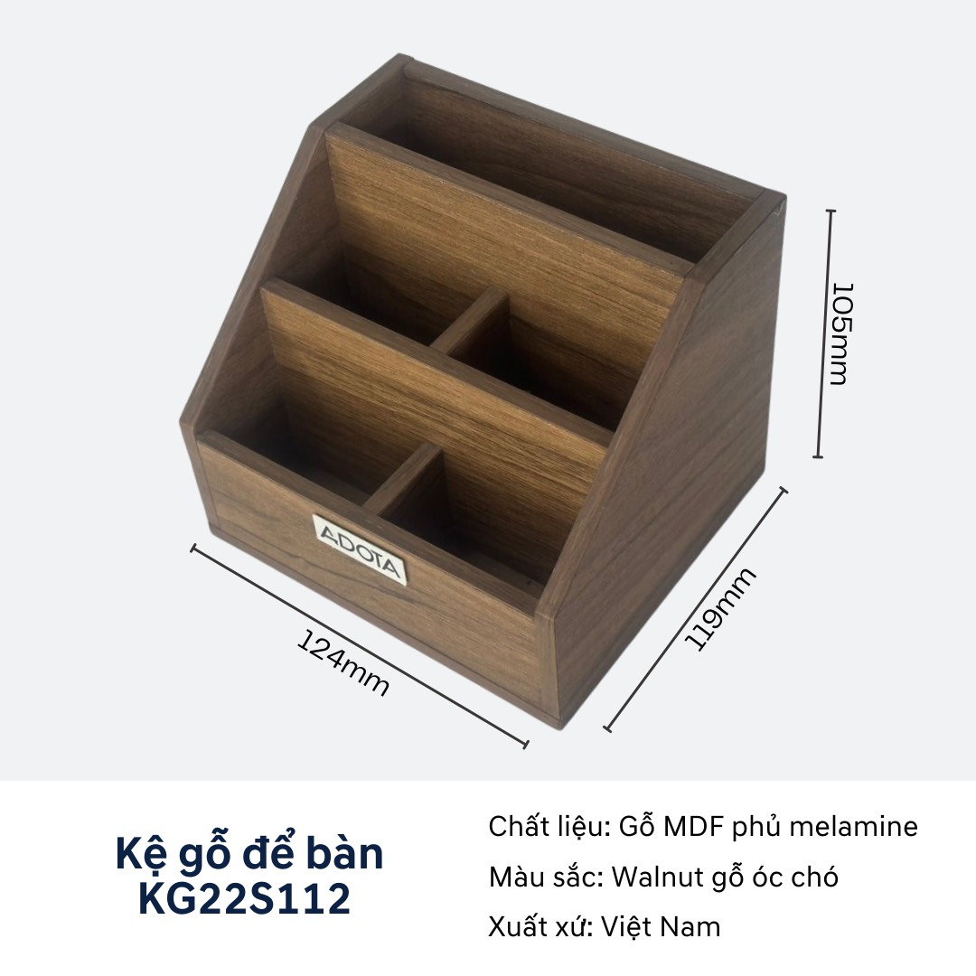 Combo: Kệ gỗ KG22S112 để bàn và hộp cắm bút đơn HB22S110 phong cách hiện đại sang trong ADOTA