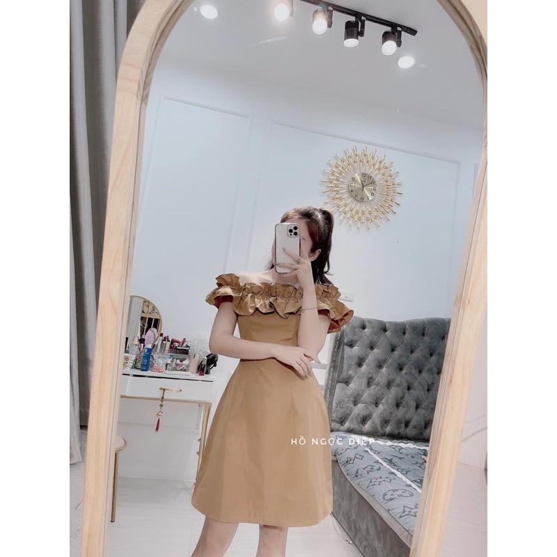 Váy Trễ Vai Bèo Nâu, Đầm Nữ Dáng Suông Bèo Ngực Có Ảnh Thật Kèm Video
