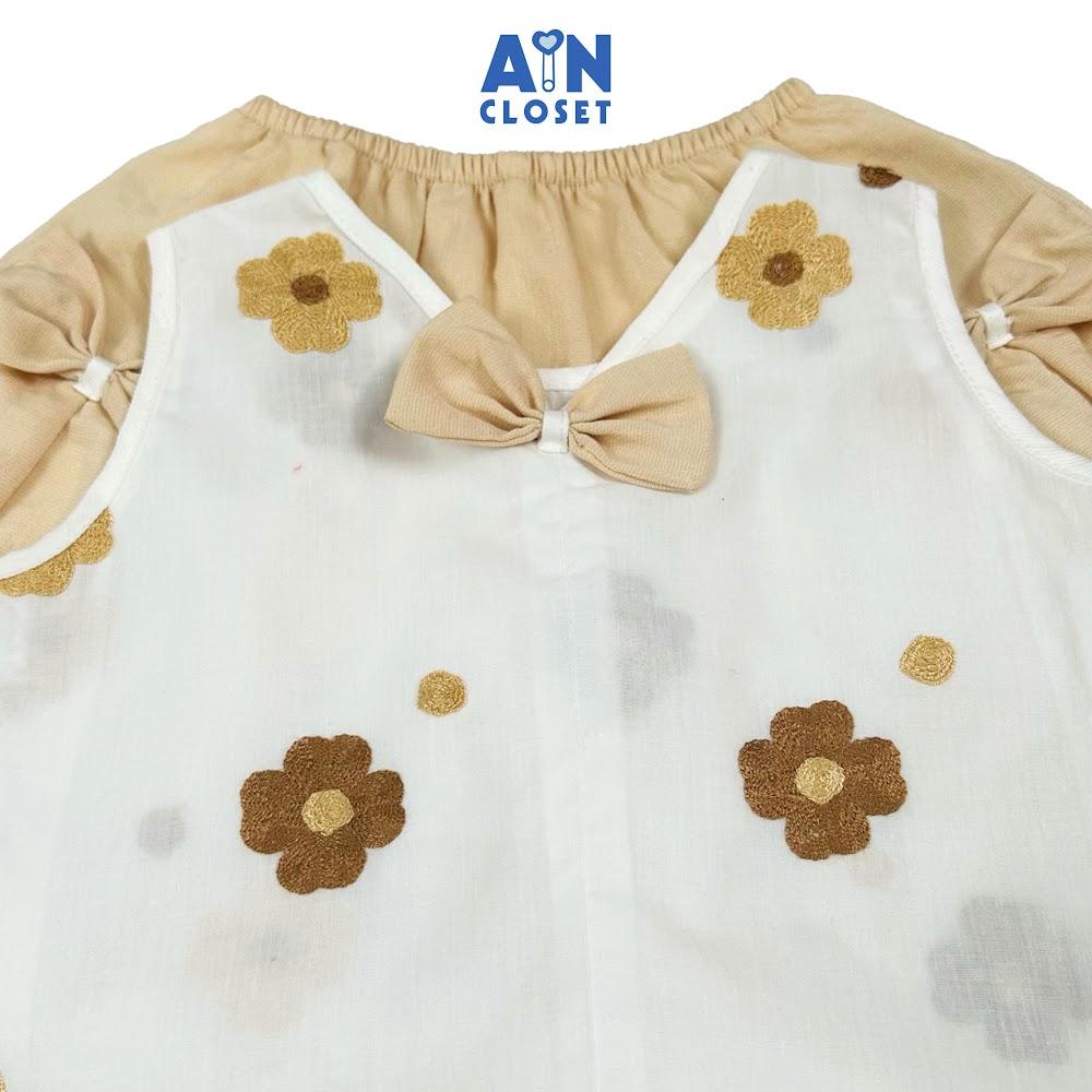 Set Áo Váy bé gái họa tiết Hoa Nâu cotton thêu - AICDBGBJT3JH - AIN Closet