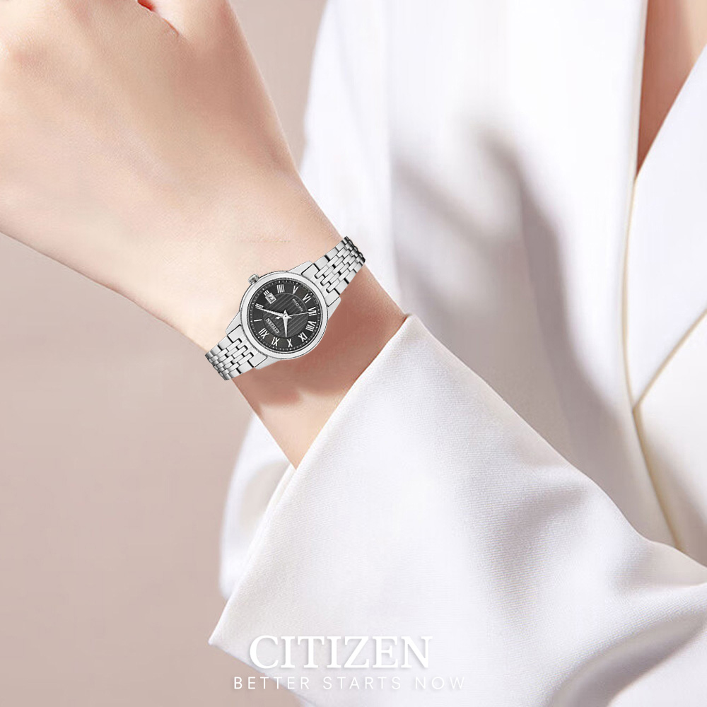 Đồng Hồ Nữ Citizen Dây Thép Không Gỉ FE1080-51E - Mặt Đen (Sapphire)
