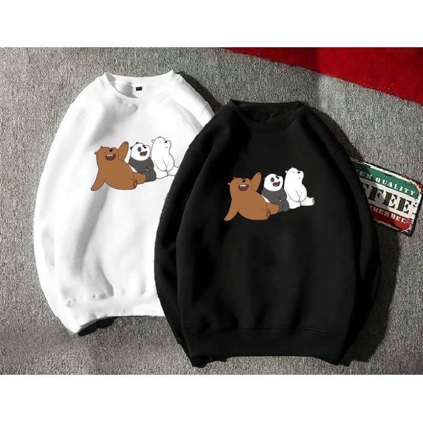 SALE- Áo nỉ bông Sweater thu đông 3 con gấu form suông rộng unisex cổ tròn - áo chất