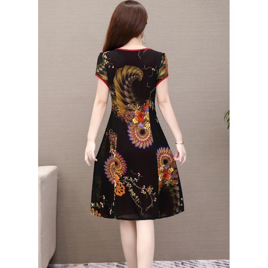 ️Có Big Size️Đầm Dự Tiệc Trung Niên Phối Họa Tiết Hoa Dáng Suông Sang Trọng Size S -&gt; 4XL