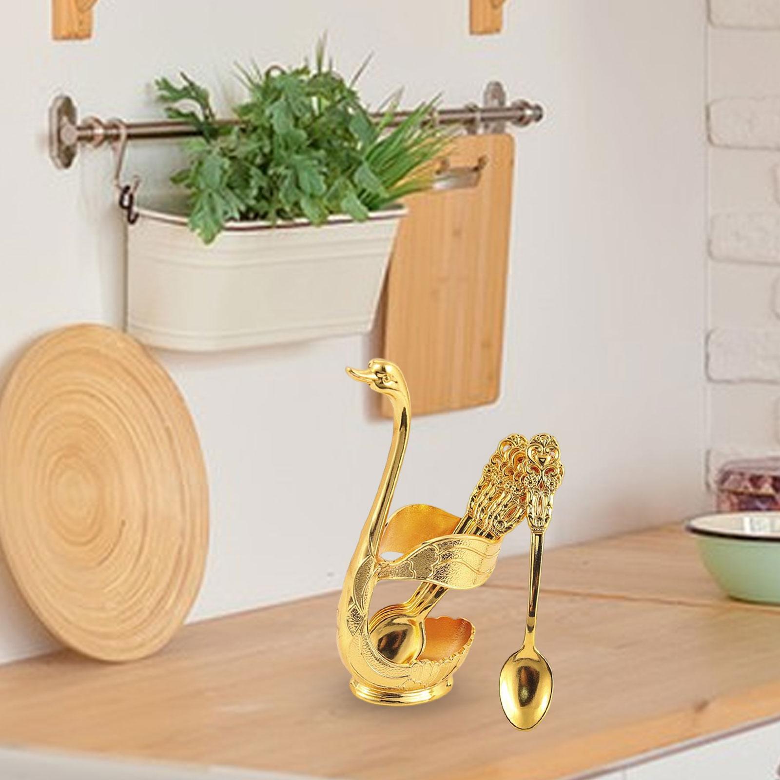 Creative Decorative Swan Base Holder Set Ice Cream Spoons Dinnerware Set for Restaurant Decor