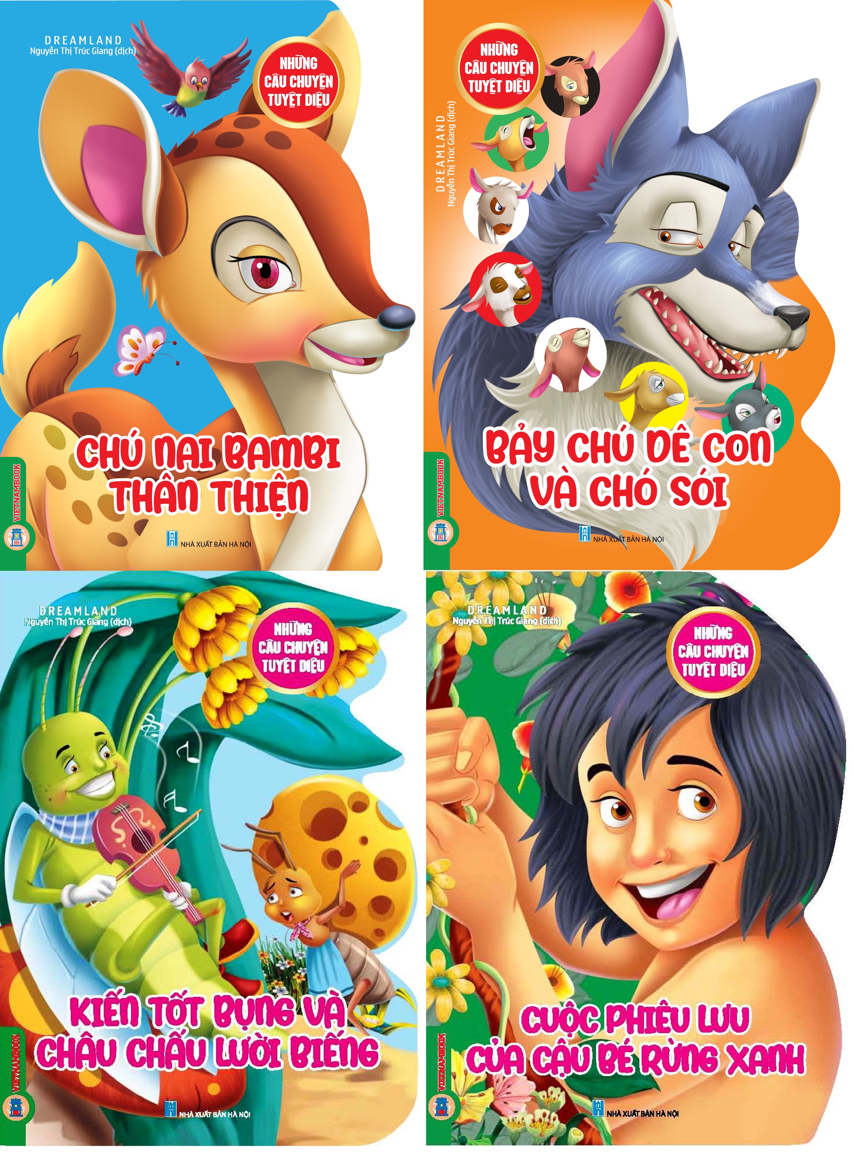 Combo Những Câu Chuyện Tuyệt Vời (4 Quyển): Chú Nai Bambi Thân Thiện + Bảy Chú Dê Con Và Chó Sói + Kiến Tốt Bụng Và Châu Chấu Lười Biến + Cuộc Phiêu Lưu Của Cậu Bé Rừng Xanh