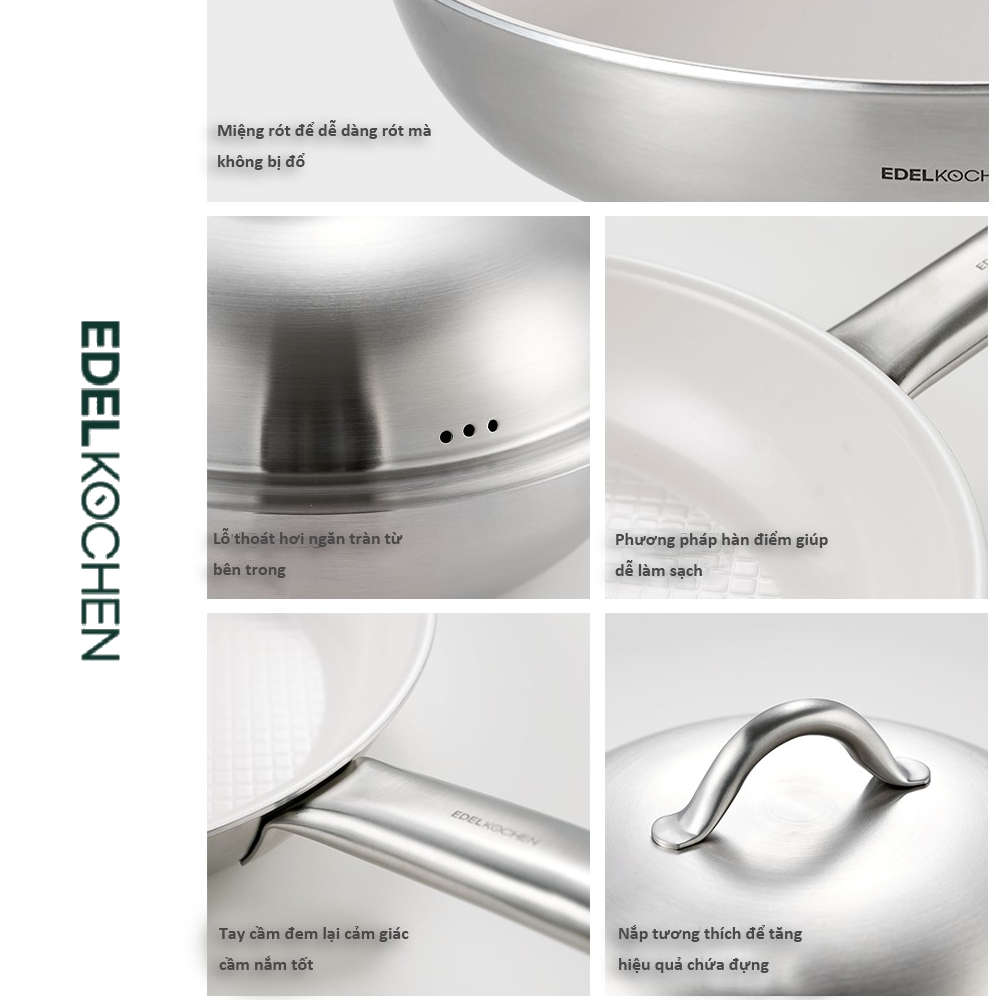 Chảo Inox 304 đúc liền khối Hàn Quốc Easy Prism phủ chống dính Ceramic Oganic 24cm