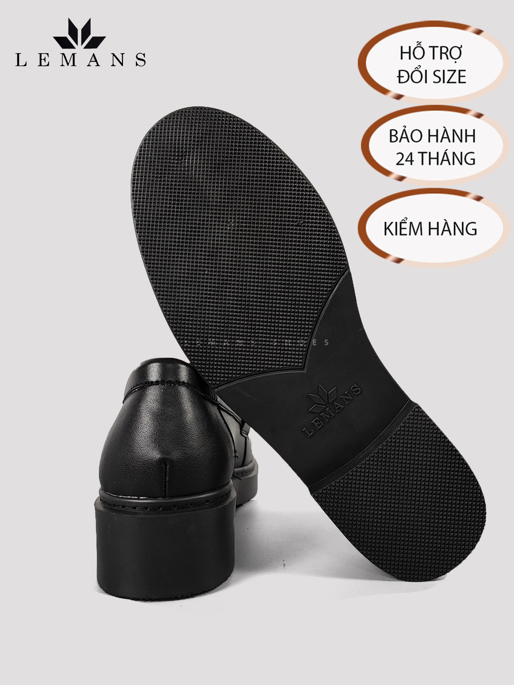 [TẶNG XI KO MÀU] Giày Penny Loafer da bò Trắng đen LEMANS, đế tăng chiều cao 4cm cho nam, giầy da, bảo hành 12-24 tháng