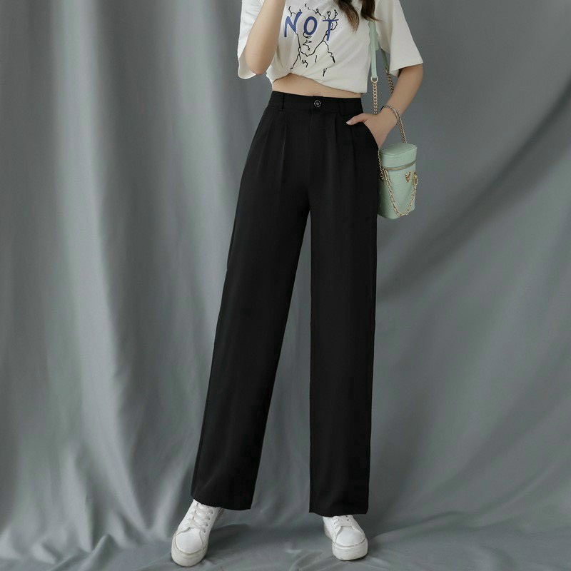 Quần Ống Rộng Cạp Cao Khoá giữa ,Quần Culottes Lưng Cao Dáng Suông Sang Trọng