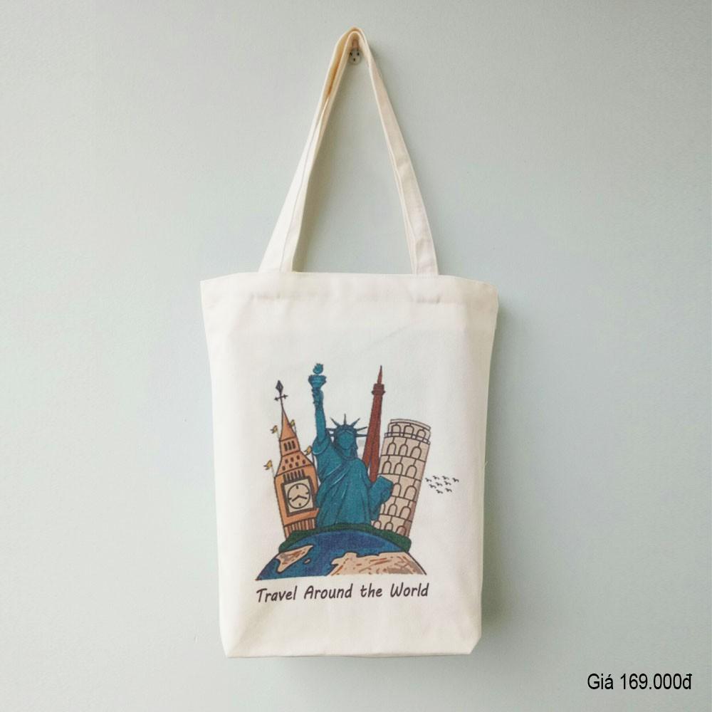 TÚI CANVAS TOTE TRAVEL AROUND THE WORLD - MAIHOME VB-MH006