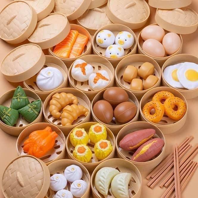 Đồ chơi nấu ăn 88 chi tiết gồm: bánh bao, bánh mỳ, bánh giò, khoai tay chiên