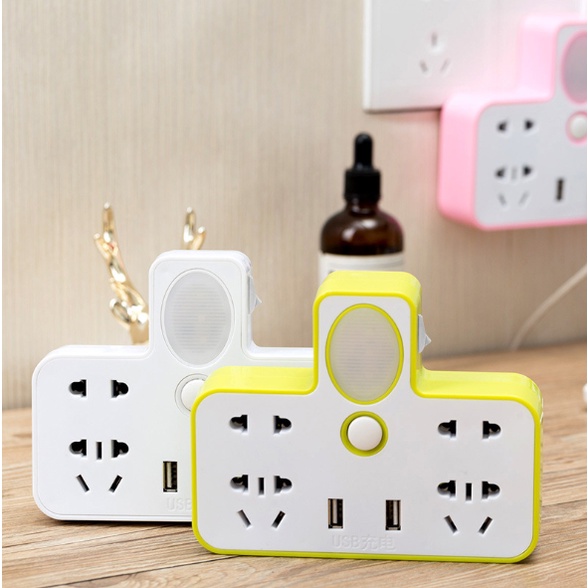 Ổ Cắm Điện Kèm Đèn Ngủ Và 2 Cổng Cắm Usb Đa Năng