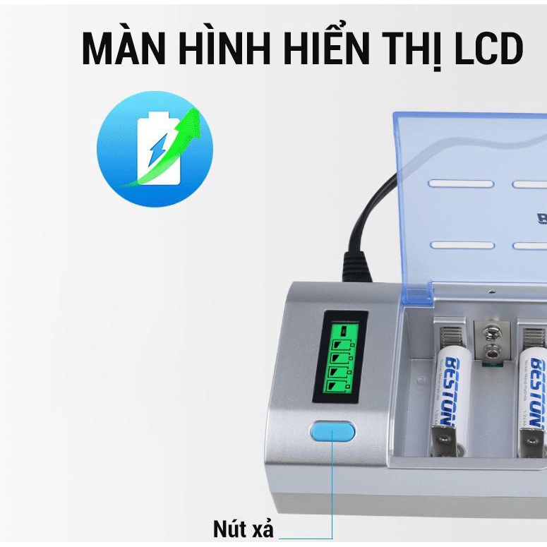 Sạc Pin Đa Năng BESTON C906W dùng cho pin AA/AAA/9V/C/D Sạc nhanh, tự ngắt, có màn hình LCD báo phần trăm