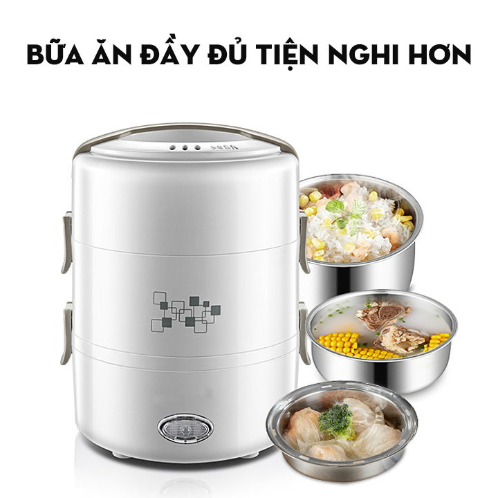 Hộp cơm hâm nóng mini tự nấu DORON trắng hàng có sẵn rất tiện cho mọi người mang cơm đi làm