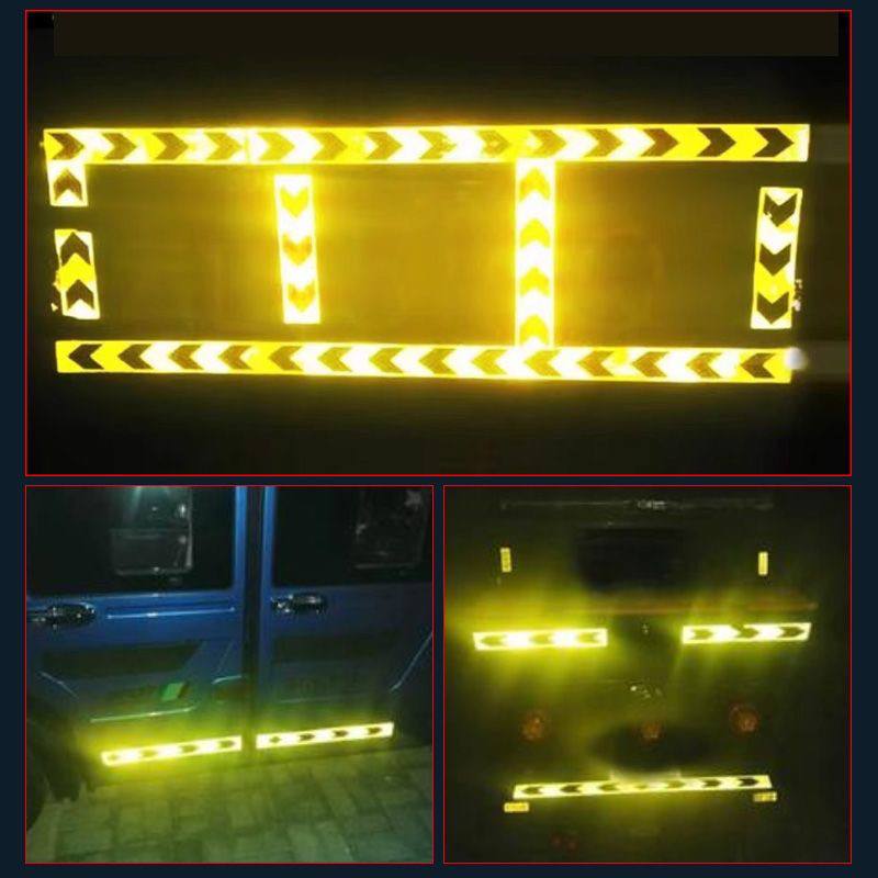 Cuộn Phản Quang khổ rộng 10 cm x 25 mét, Cảnh Báo An Toàn Hình Mũi Tên Dùng Dán Xe Ô tô, Thùng Xe Tải, An Toàn, chất liệu PVC Chống Thấm Nước - Mũi Tên Vàng Đen - Mai Lee