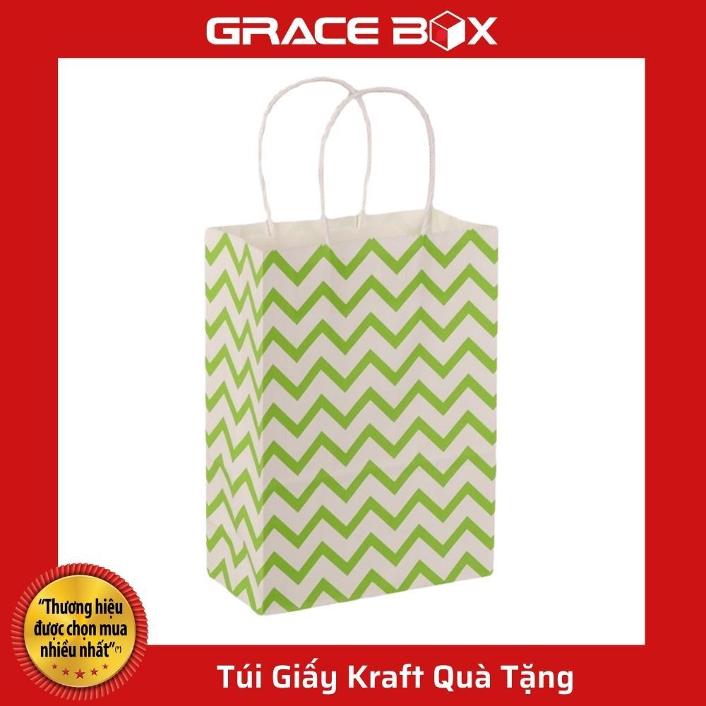 Túi Quà Tặng Giấy Kraft Sọc Ngang Xinh Xắn - Màu Xanh Lá