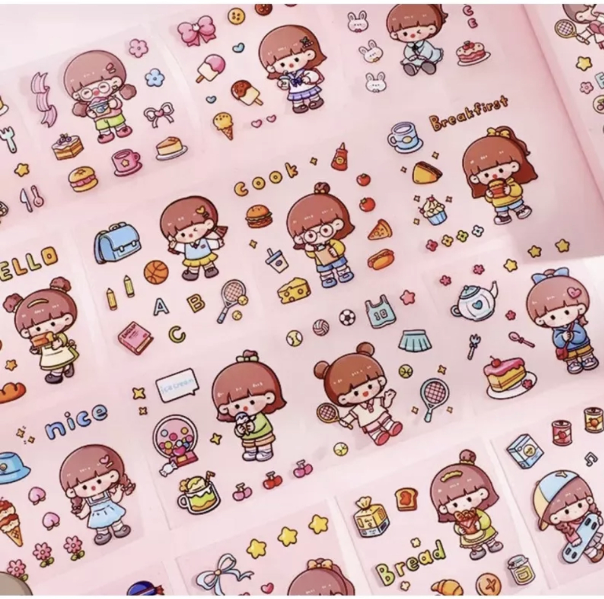 Sticker hộp 200 tấm hình dán dễ thương màu hồng Noemie