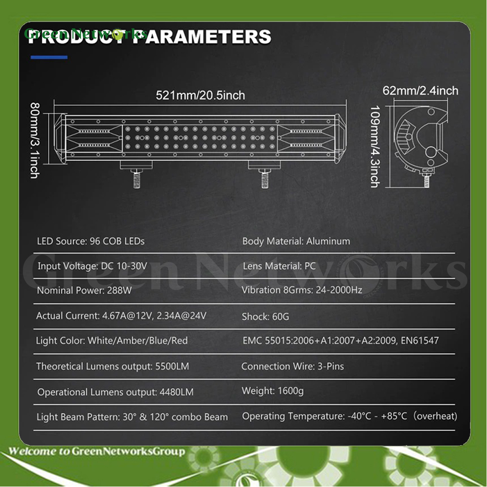 Đèn Led bar trợ sáng xe hơi xe tải 48 bóng tròn 2 màu trắng vàng Green Networks Group