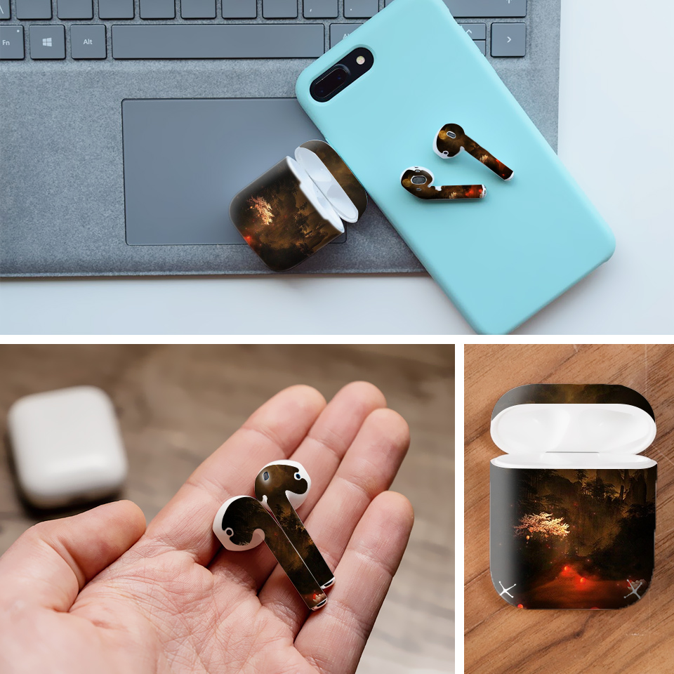 Miếng dán skin chống bẩn cho tai nghe AirPods in hình Cổ phong - acp001 (bản không dây 1 và 2)